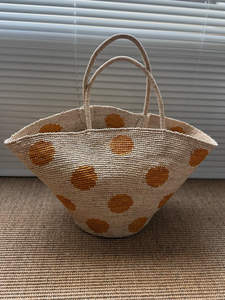 Natural Raffia Straw Tote Bag Large Capaci Casual Handbag Summer Beach Vacation Single Shoulder Handheld Bag for Women