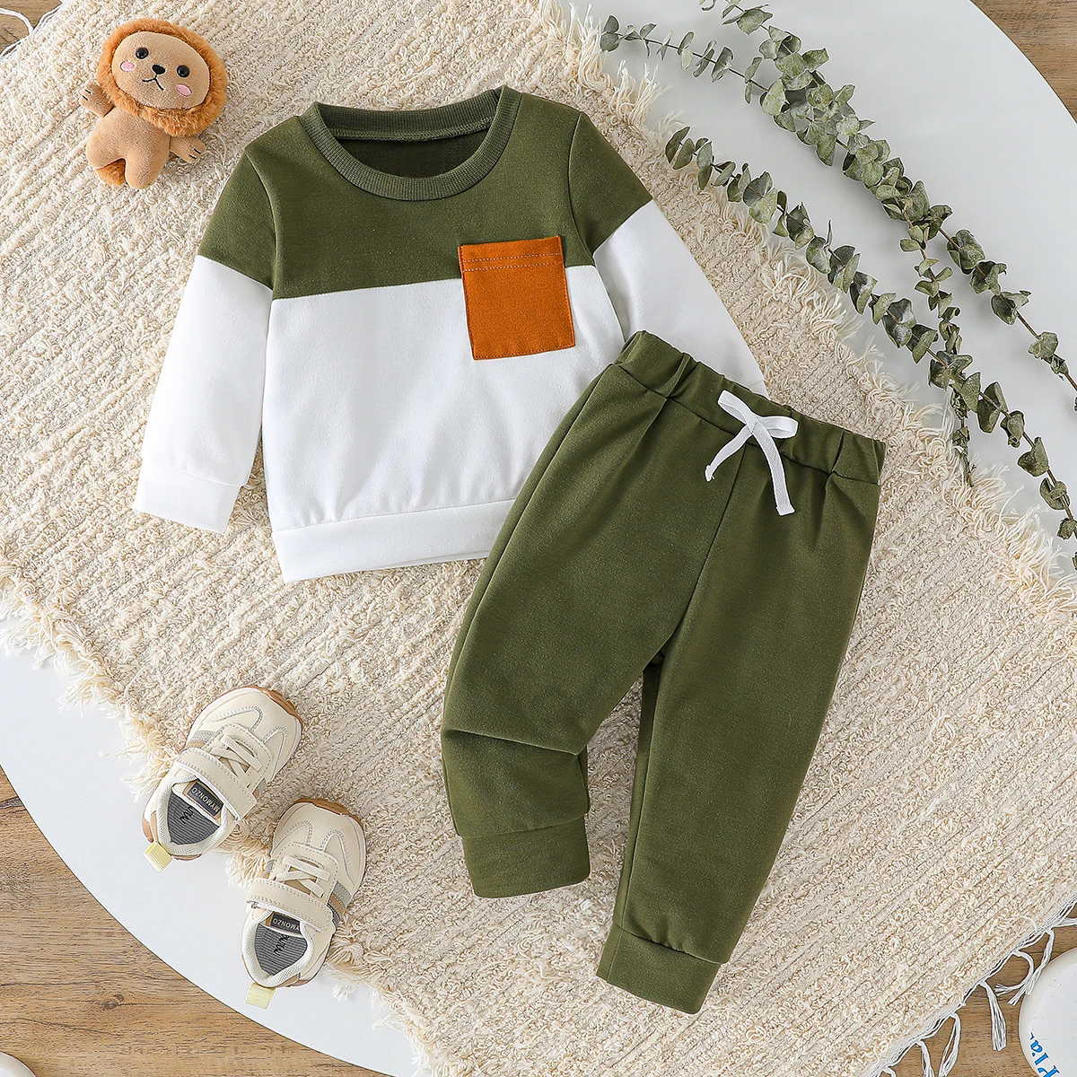 2pcs Baby Boy Contrast Color Pant Sets Spring Autumn Clothes Long Sleeve Sweatshirt Tops Sets Baby Items Casual Daily Clothing