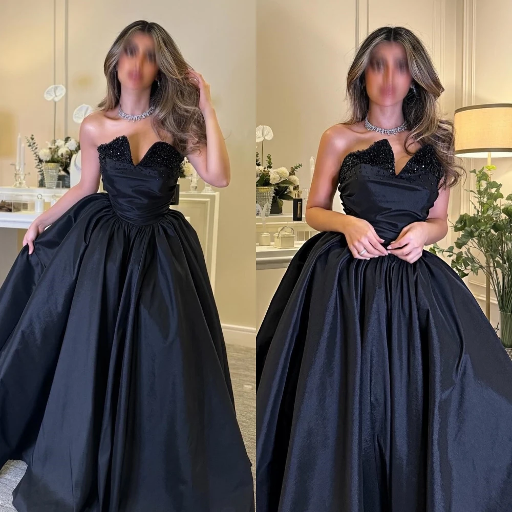 

Ball Dress Saudi Arabia Prom Exquisite Casual Strapless Gown Beading Sequined Draped Satin Bespoke Occasion Dresses Evening