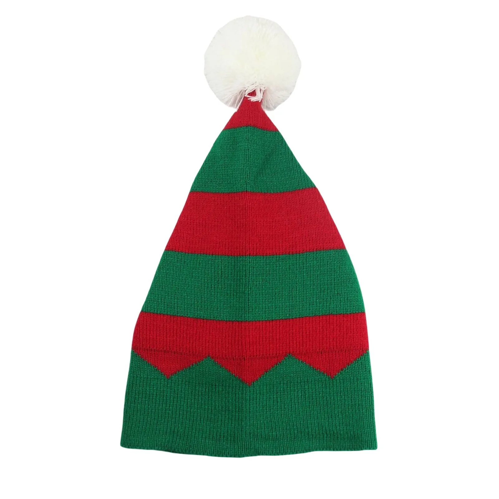 Christmas Elf Santa Beanie - Knitted Red Green Striped Hat