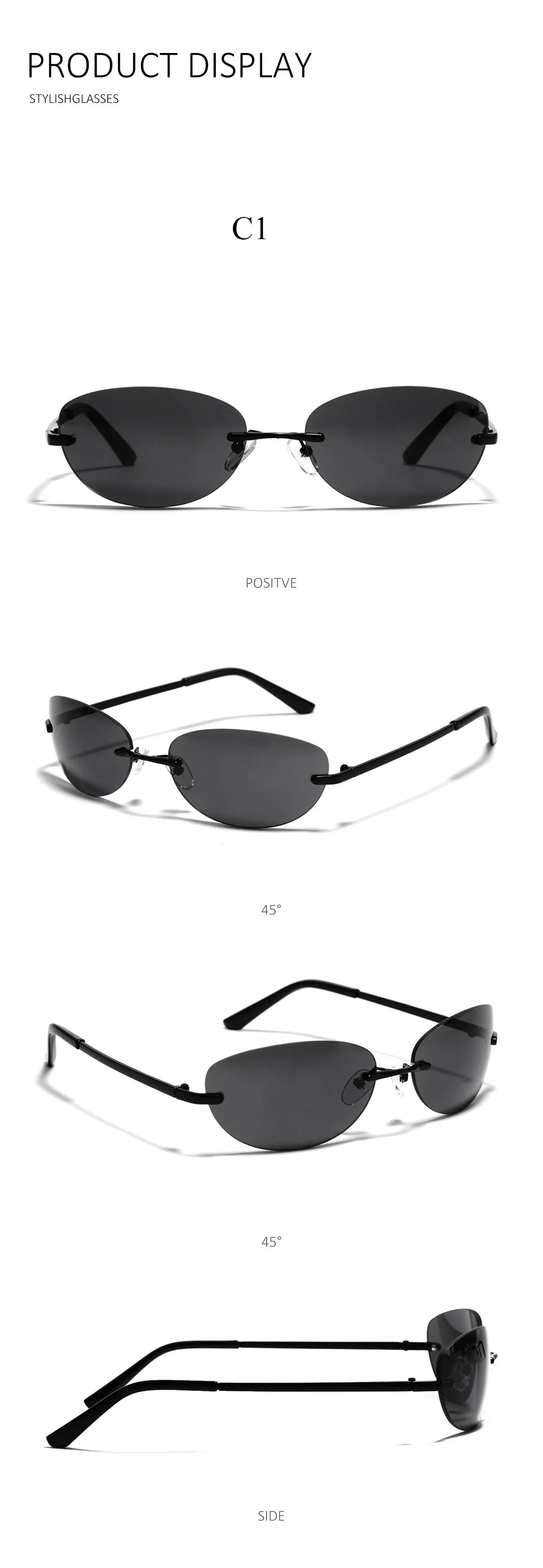 Women's Oval Gradient Sunglasses Y2k Style Rimless Sun Glasses_voghion.com