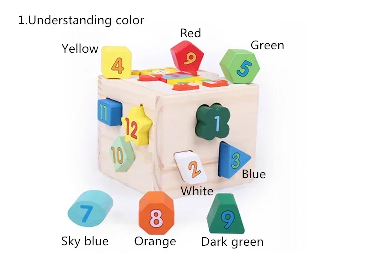 [ Funny ] 13 chunky shapes Bear Shape Sorting Cube Educational Understanding color shape digital Wooden Geometric blocks toys