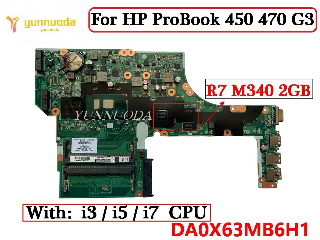 Muslimfor Hp Probook 450 470 G3 Scheda Madre Del Computer Portatile Con 3855U 4405U I3 I5 I7 Cpu R7 M340 2G Gpu Ddr4 Testato Al 100%