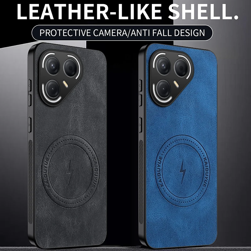 Tecno Pova 7 Pro: Stylish Leather Shockproof MagSafe-Compatible Phone Case with Ultra Magnetic Wireless Charging Cover