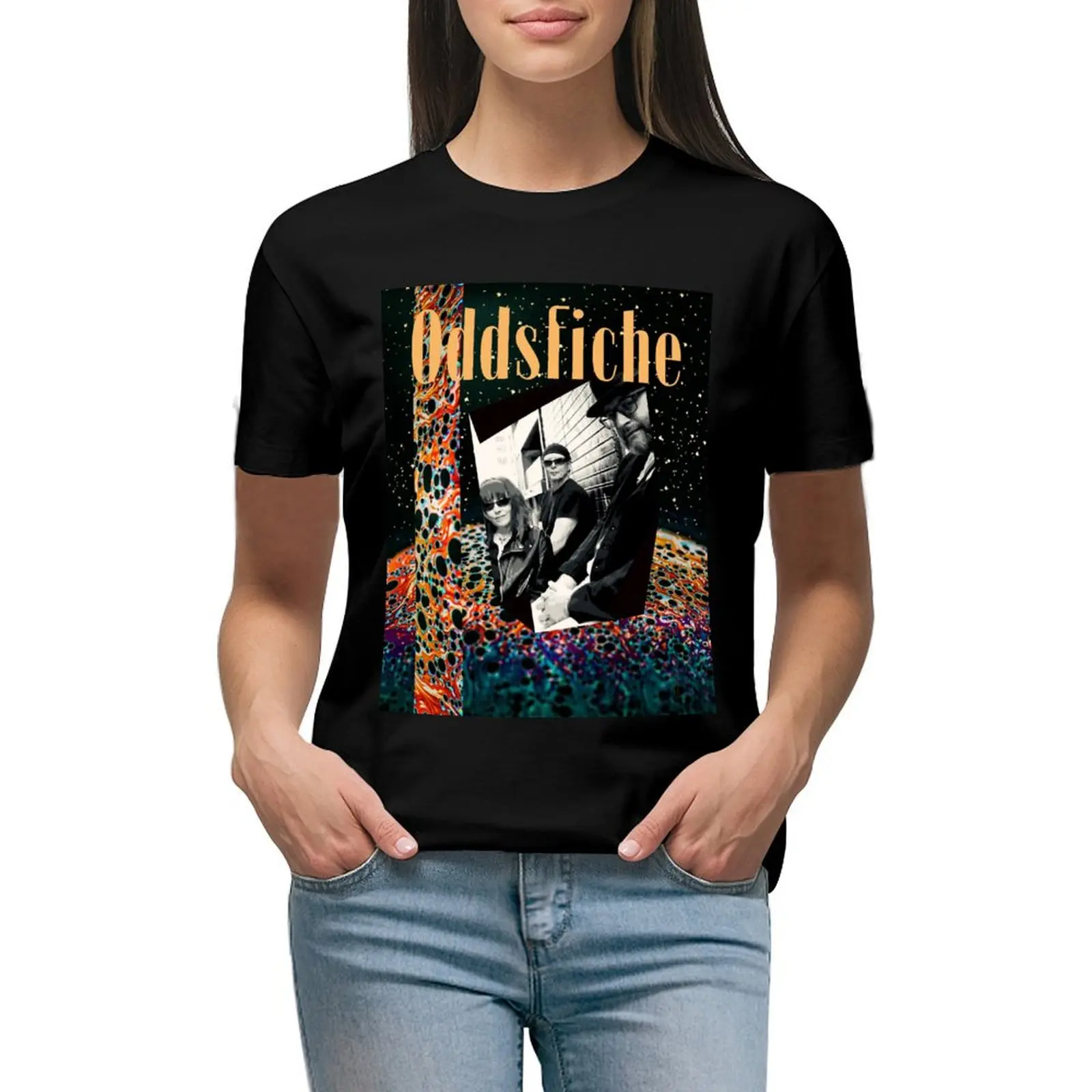 

OddsFiche Band T-shirt lady clothes cute tops Blouse T-shirt Women