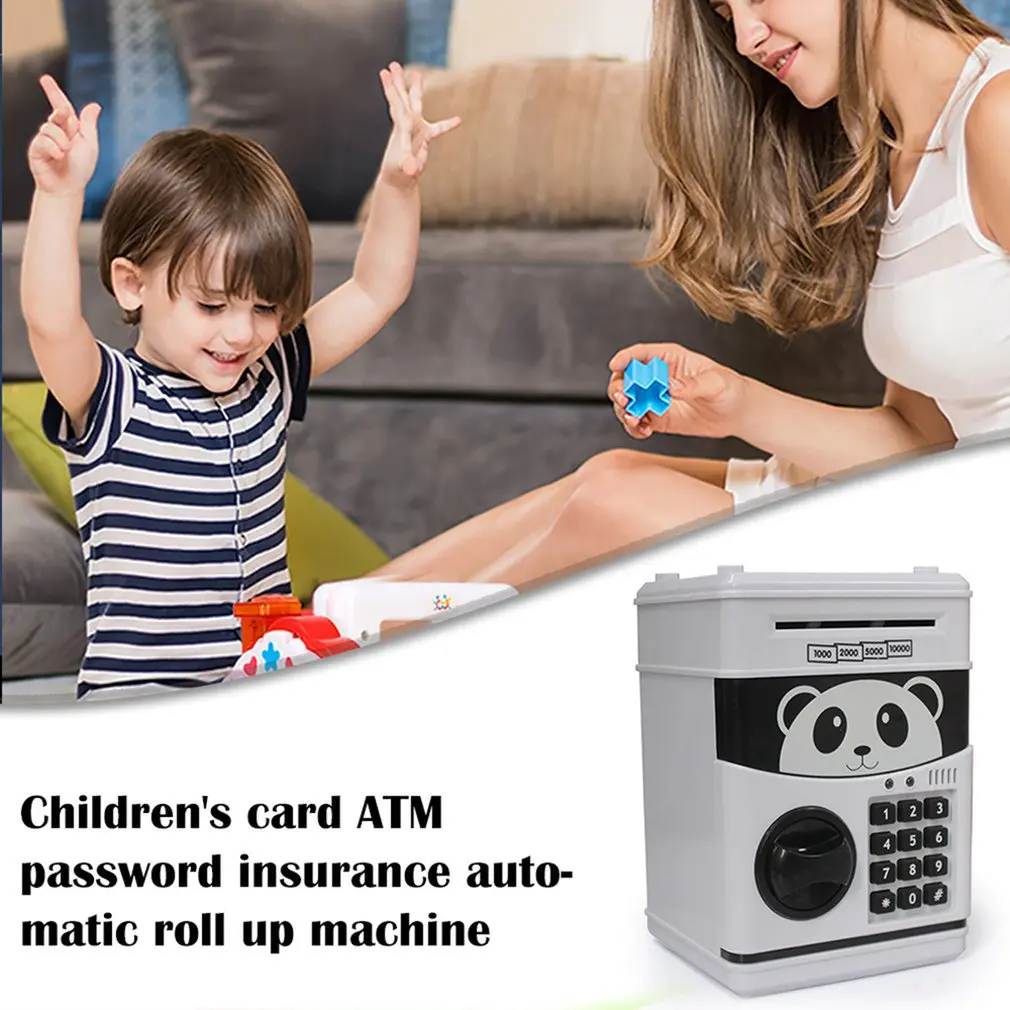 Hot FREE SHIPPING Piggy Bank Panda Toy Child Gift Mini ATM Money Safe Box With Face Recognition And Fingerprint Money Roller