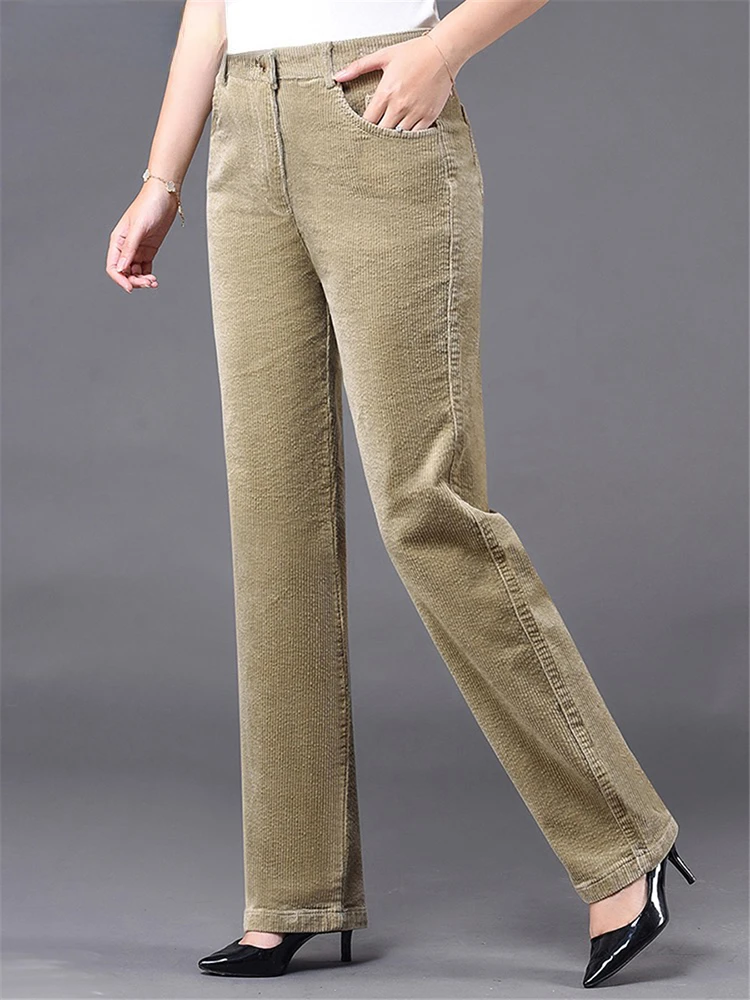 

Spring Mom High Waist Corduroy Straight Pants Women Casual Office Baggy Pantalones Fall Big Size 35 Trousers Korean OL Sweatpant