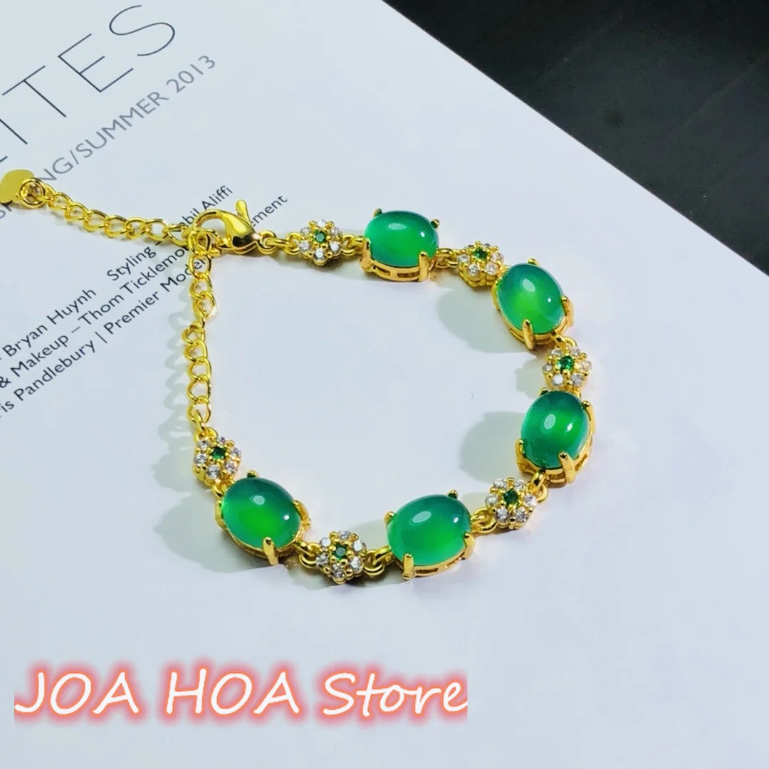 Natural Chalcedony Inlaid Fashion Bracelet Exquisite Beautiful Jade Hand-Ring Perfect Handmade Bangle Fine Jewelry