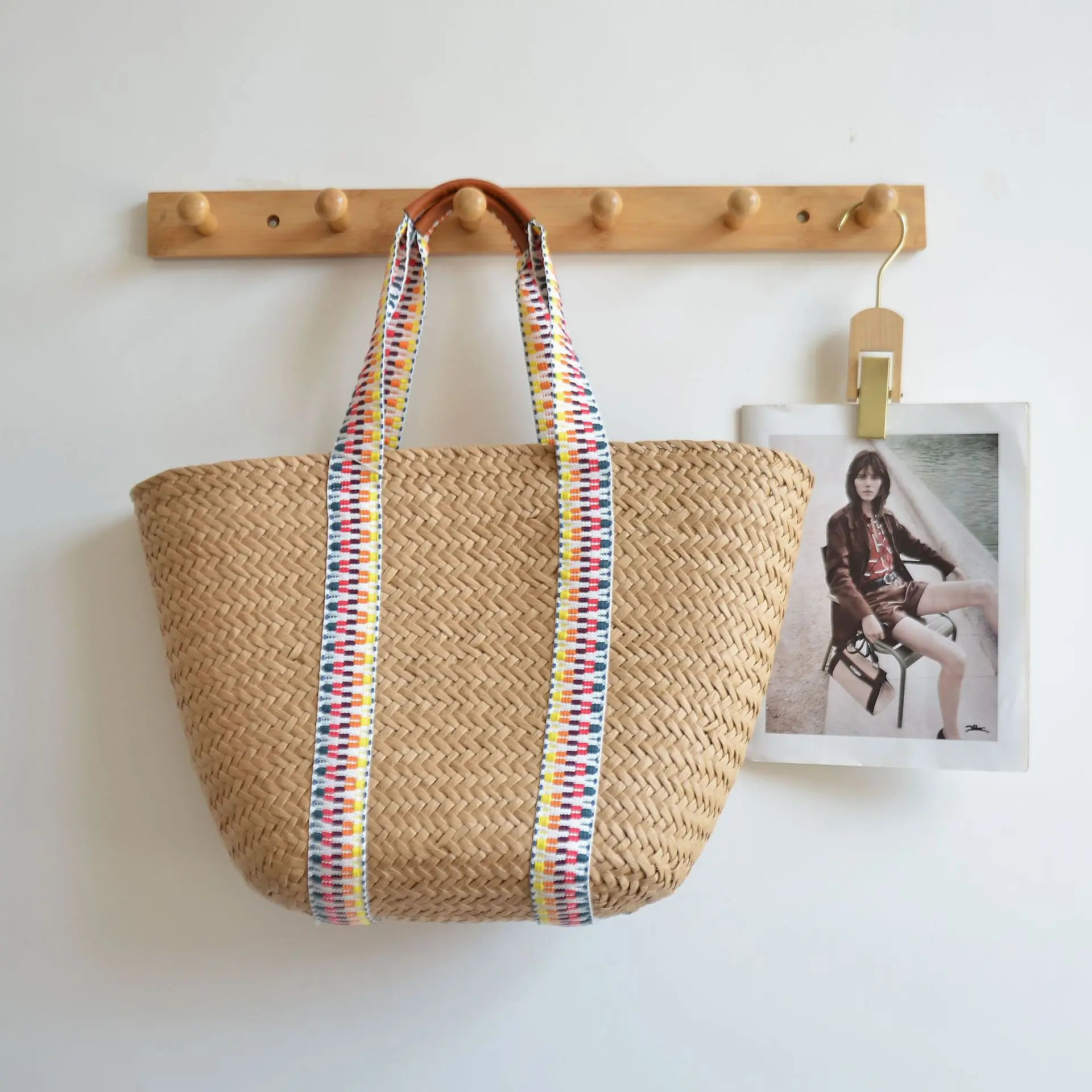 Ethnic Style Tote Bag with Large Capacity, Woven and Retro Handbag