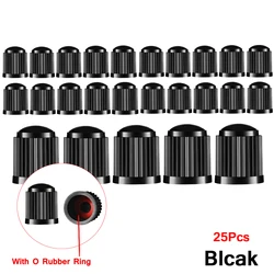 Premium Airtight Seal Tire Valve Caps - Durable Plastic Dust Covers with O - Ring Protection (25pcs - Black)