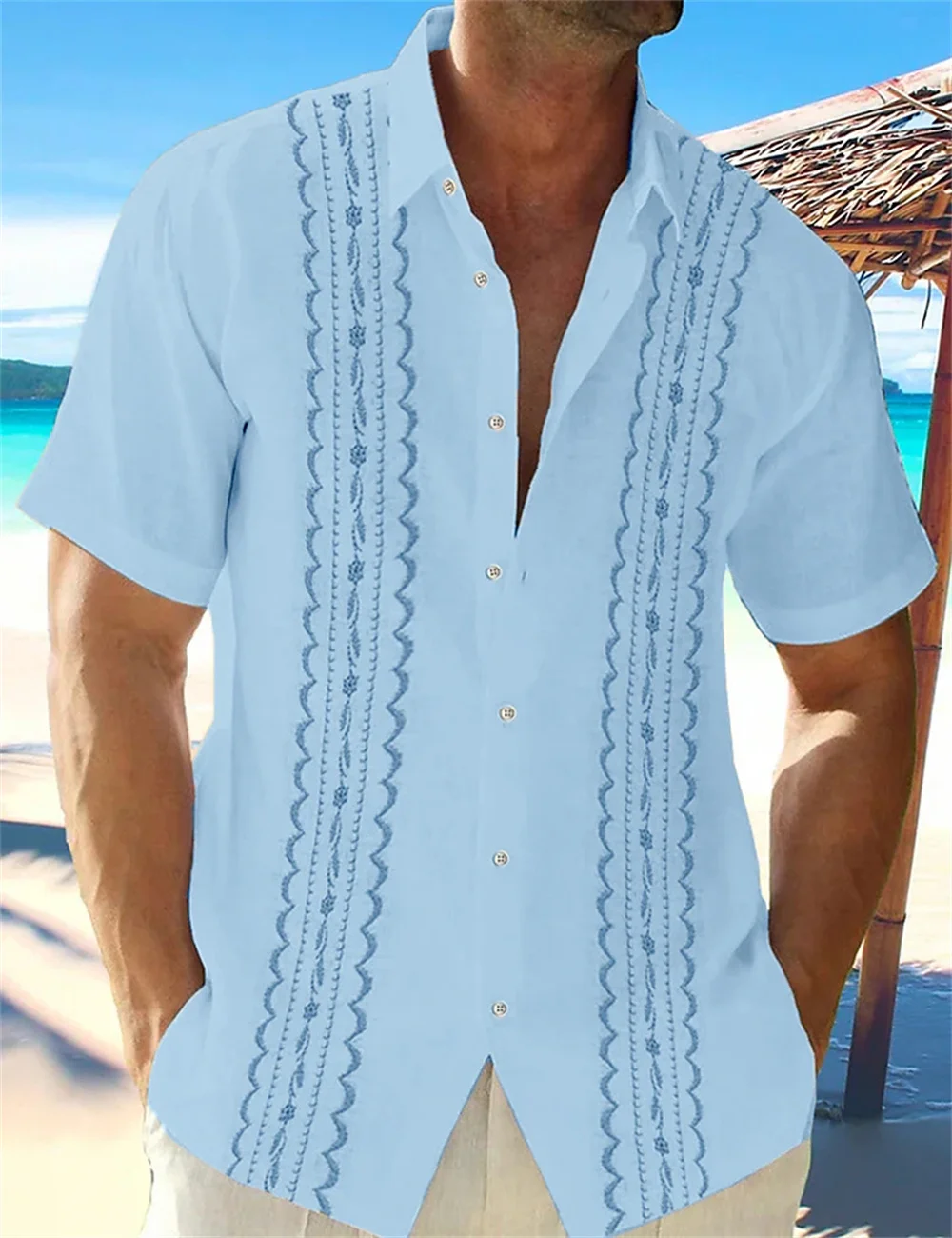 Men's shirt, new summer 3D printed lines, short sleeved lapel button up shirt, fashionable Hawaiian vacation casual clothing 2