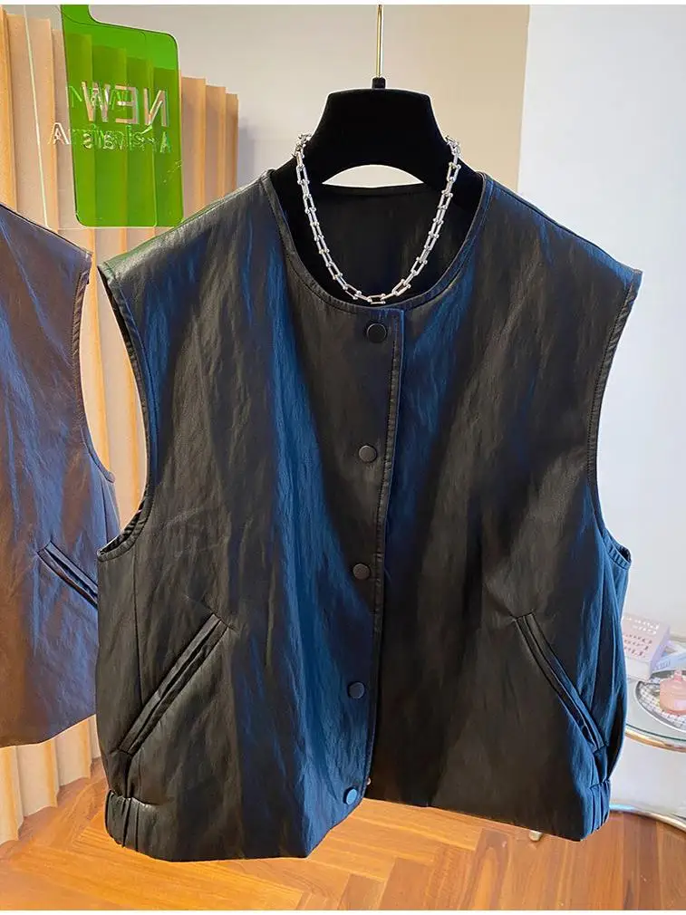 Loose Casual Leather Vest Jaet 300 Pou Size Spring Autumn Svel Crop Top Outerwear Women's Faion Workwear