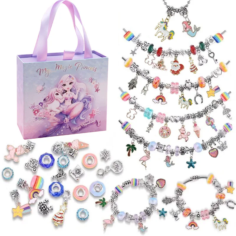 

Teenager DIY Jewelry Gift 99 Pieces Set Sea Mermaid Animal Metal Beads Glass Crystal Charms Bracelet Making Kit Bangle