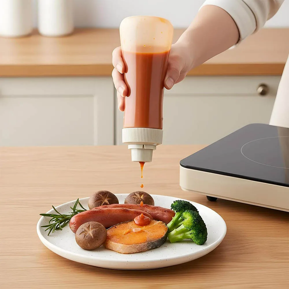 케이크 시럽 디스펜서, 350ml 눈금 표시가 있는 간편한 플라스틱 시럽 짜는 병, 꿀, 베이킹, 바베큐, 샐러드 드레싱 보관용
