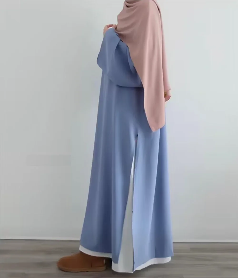 Muslim Abaya 2 Piece Set Dubai Turkey White Inner Dress for Plain Loose Abayas Women African Kaftan Hijab Robe Eid Islam Outfit