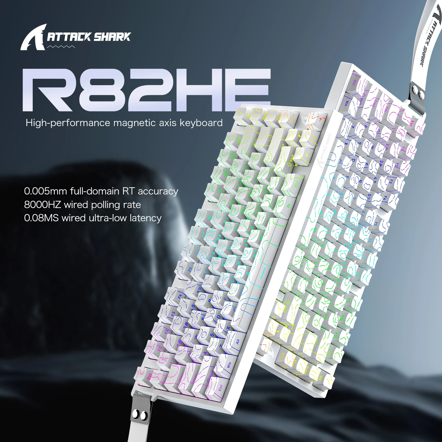 ATTACK SHARK R82HE 게이밍 키보드 마그네틱 75% 유선 8000Hz 빠른 트리거 프로게이머 키보드, 0.005mm RT 정확도, 0.08ms 지연