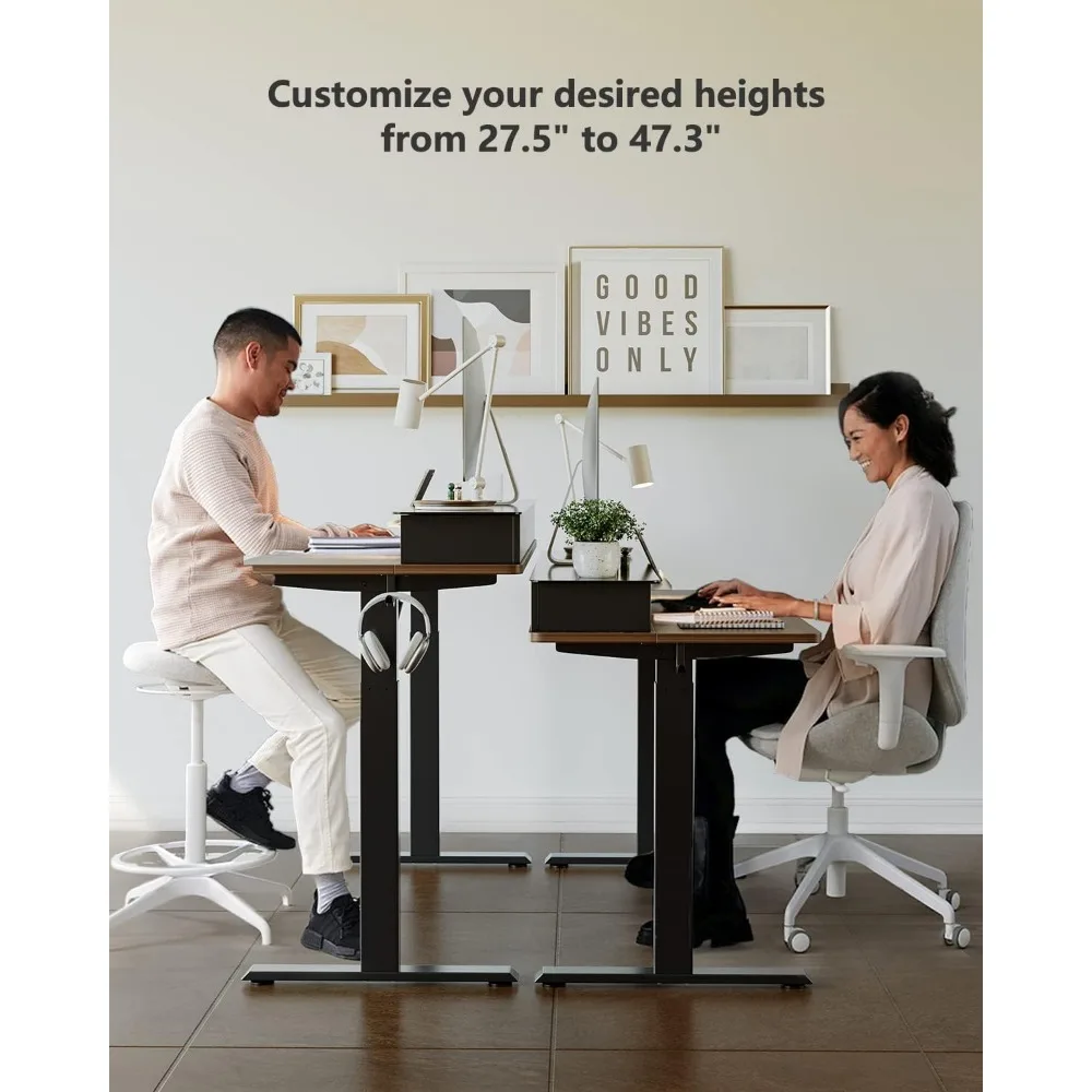 55"x 26" Electric Standing Desk with Glass Top Monitor Stand, Adjustable Sit Stand Up Table with Double Drawer