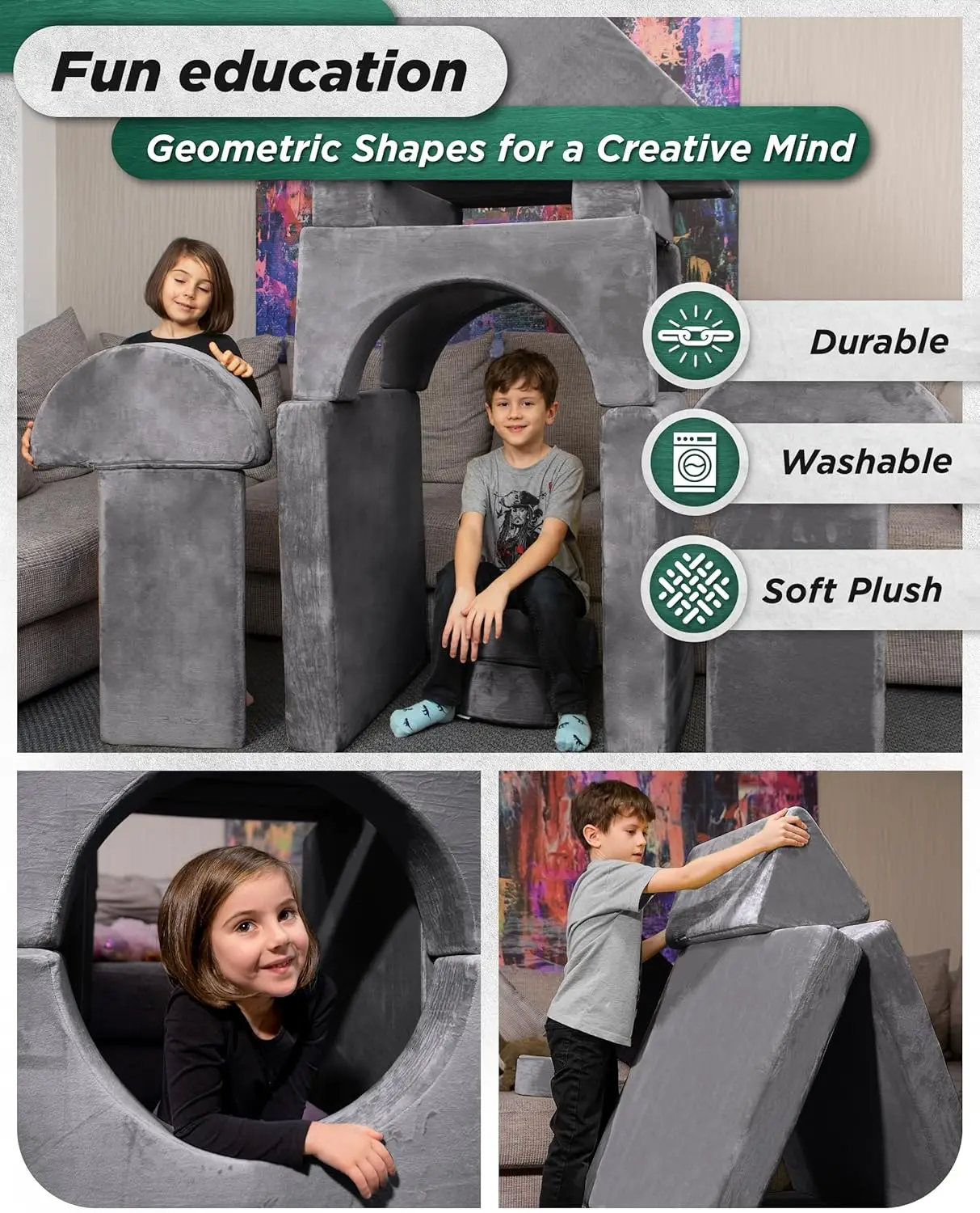 14 Piece Modular Children's Play Sofa, Children's Sectional Sofa, Fortplay Bedroom and Playroom Furniture for Toddlers 6