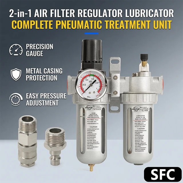 SFC-400 SFC-300 SFC-200 Air Compressor Air Filter Regulator Oil Water Separator Trap Filter Regulator Valve Automatic Drain 1