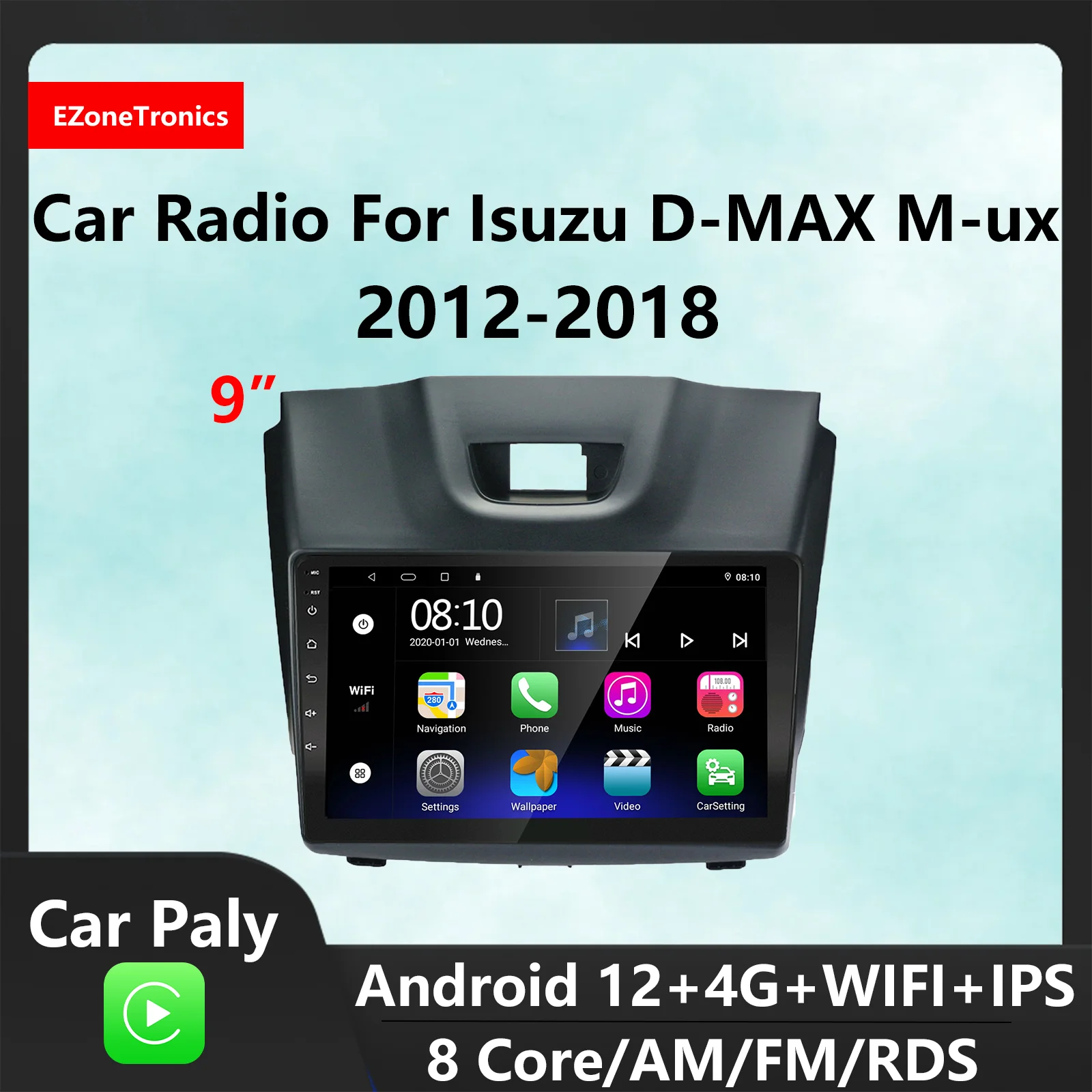EzoneTronics CarPlay Android Auto Car Radio for Isuzu D-MAX 2012- M-UX 2013- Navigation Player Car Entertainment System