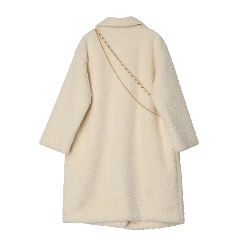 New [Free bag] casual plush jacket 2024 ladies pure color loose casual mid-length ladies double-breasted notch female jacket