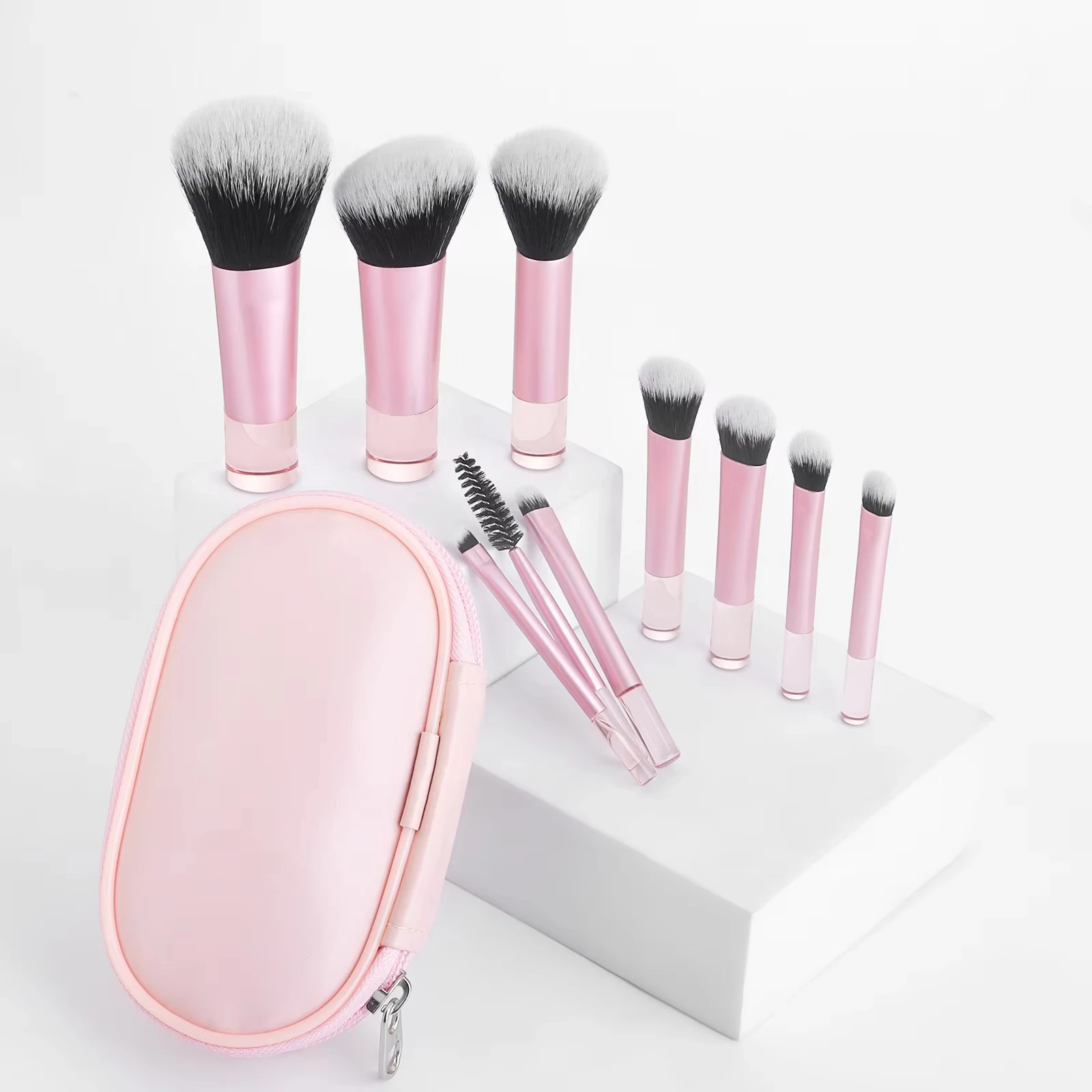 Compact 10-Piece Multifunctional Makeup Brush Set with Travel Bag