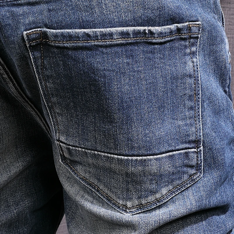 Fashion Designer Men Jeans High Quality Retro Blue Stretch Slim Fit Vintage Jeans Men Classical Trousers Casual Pants Hombre