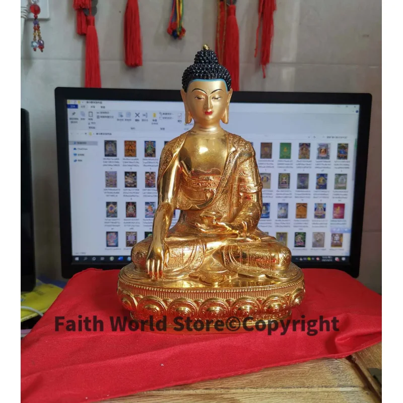 

21CM Tibetan Buddhism GOOD gold gilding Sakyamuni Buddha statue brass statue HOME family effective protection Amitabha Buddha