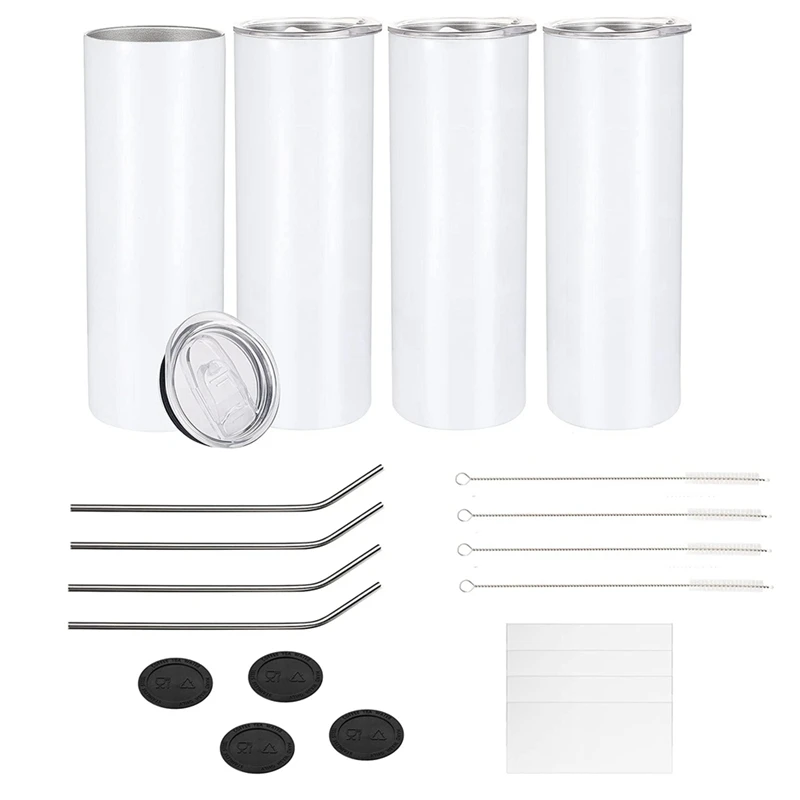 16 Pack Sublimation Tumblers Bulk 20 oz Skinny Straight, Sublimation Blanks  Double Wall Stainless Steel Skinny Tumbler with Lid and Straw, Shrink Wrap