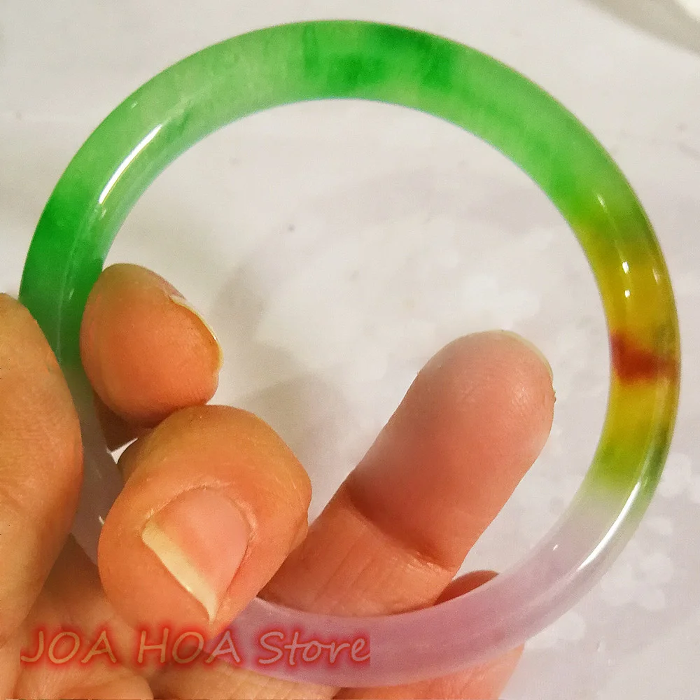 Natural Myanmar Emerald Tricolor Slightly Pretty Jadeite Bangle Exquisite Fashion Round Bar Jade Bracelet Elegant Fine Jewelry