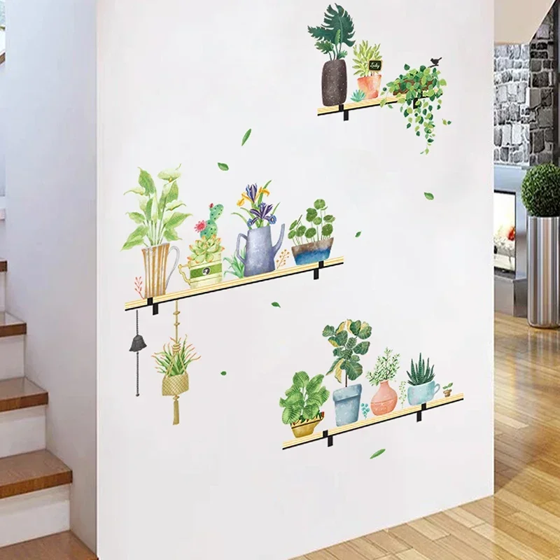 Watercolor Potted Flowers Green Plant wall stickers for Children Room Decor Living Room Kids Bedroom Wall Decals Home
