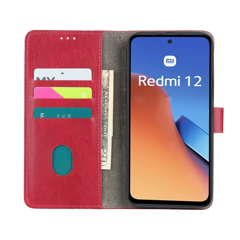 чехол на For Xiaomi Redmi 12 Case Original Leather Phone Cover For Carcasa  Redmi 12 Wallet Funda Para Coque Redmi12 Mujer Hoesje - AliExpress