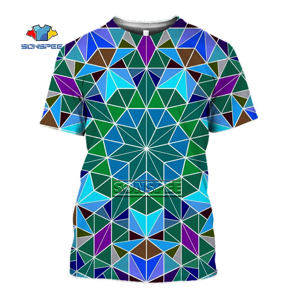 

SONSPEE 2022 New Irregular Geometry Argyle Men Tshirt Summer High Quality Casual Daily Short Sleeve Striped Design Tees Tops