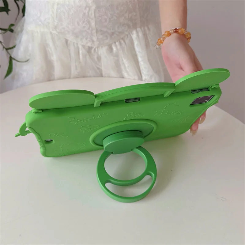 Cartoon Cute 3D Frog Soft Silicone Tablet Case with Bracket