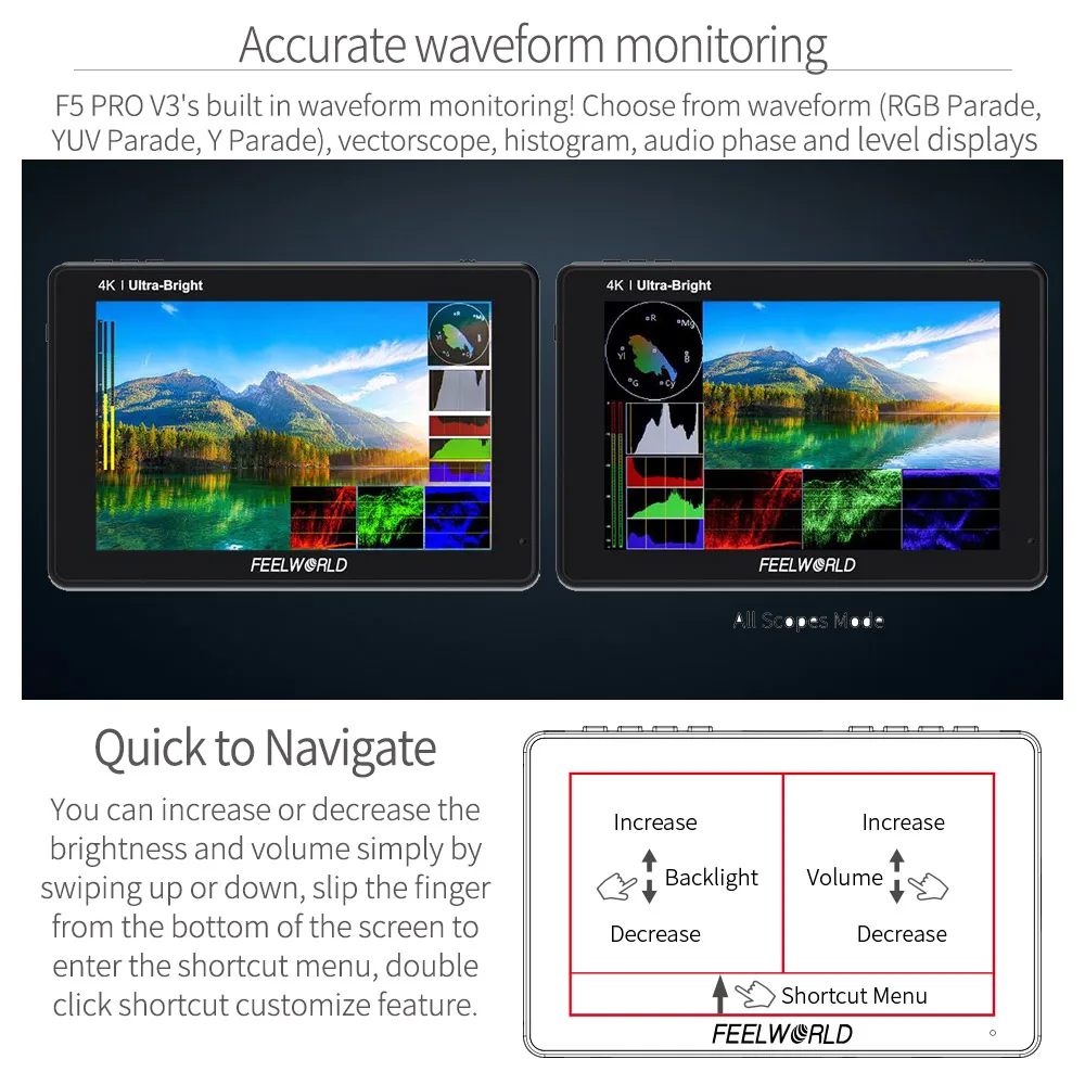 FEELWORLD F5 Pro V3 5.5 Inch Camera Field Touch Monitor for Camera DSLR 3D LUT IPS 4K HDMI-compatible Wireless transmission