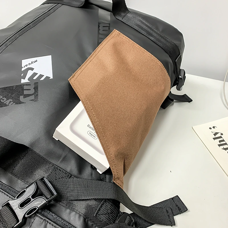 VC Men's Functional Black Backpack Trend Canvas Patchwork Design Backpack Large Capacity Travel Backpacks for Men School Bag 5