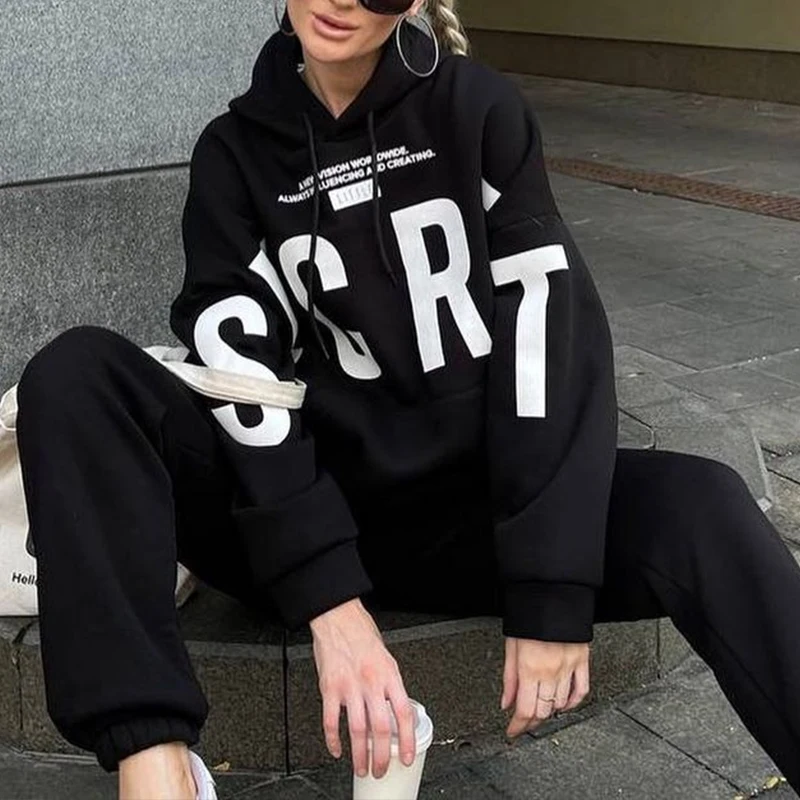 

Women Casual Hoodies Sweatshirt Outfits Autumn Drawstring Hooded Top Pullover & Long Pants Tacksuit Winter Long Sleeve Loose Set
