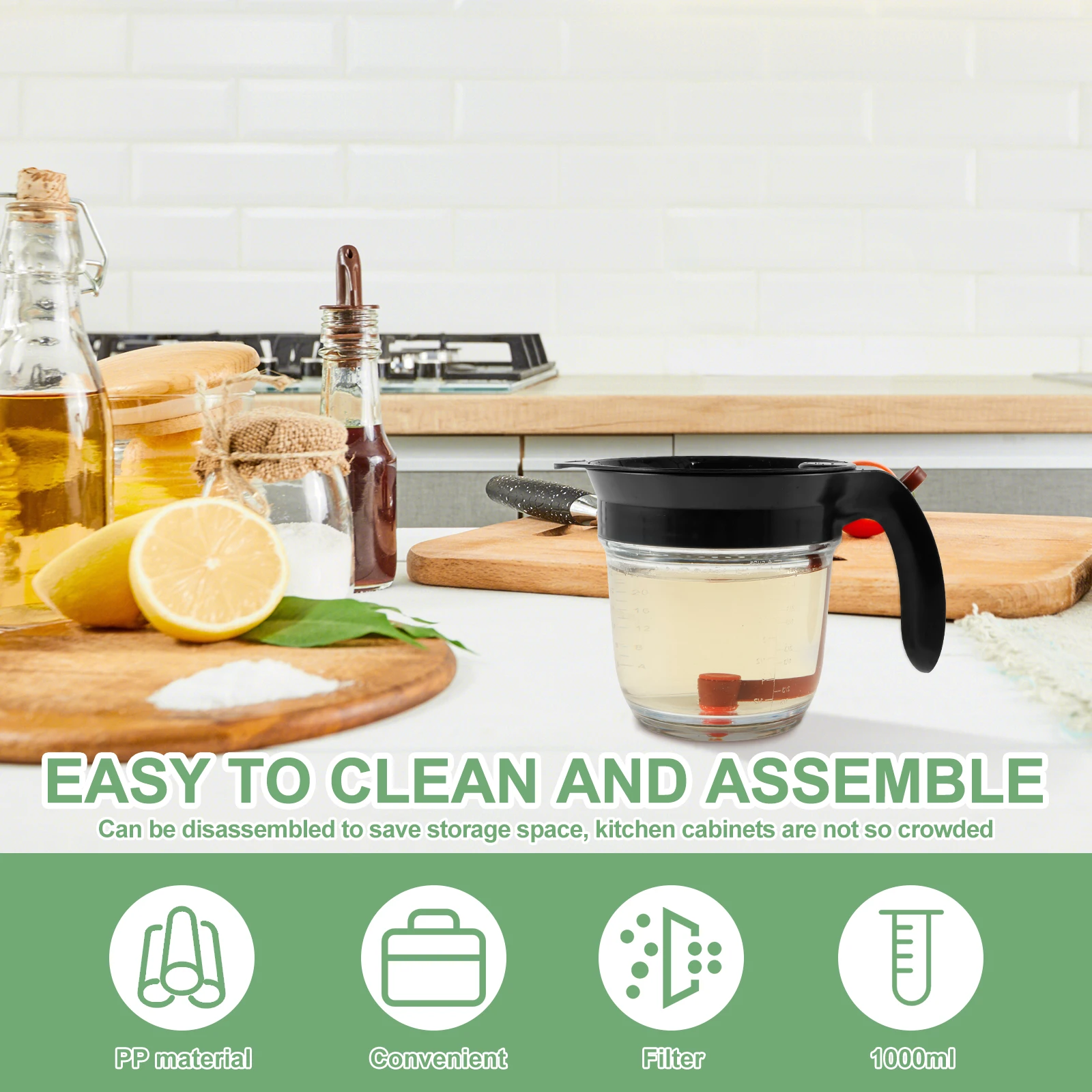 1000 ML Fat Separator Plastic Oil Soup Separator with Bottom Release and Oil Strainer Fat Strainer Gravy Separator Measuring Cup