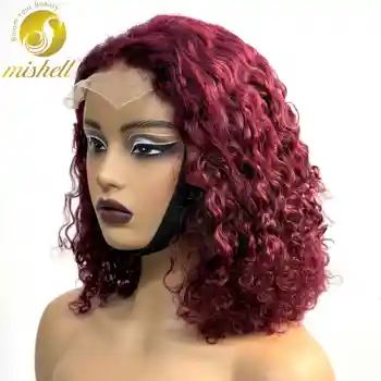Burgundy 99J# Water Wave Human Hair Wigs 4x4 Transparent Lace Closure Colored Deep Wave Curly Brazilian Remy Hair Wigs for Women 1
