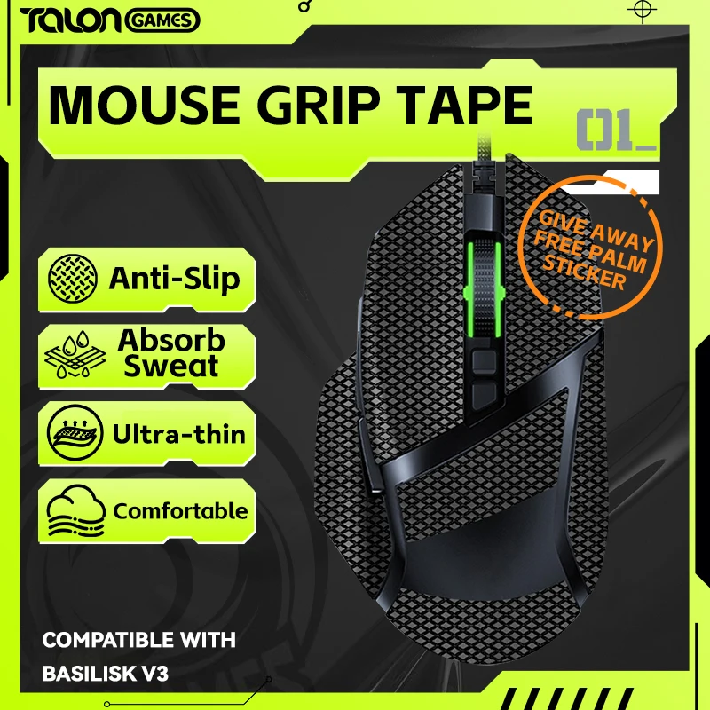 Tape Aperto do Rato Talongames Razer Basilisk v3 Pro Absorção do Suor Palm Anti Slip Grip Corte para Ajustar Fácil de Aplicar Pacote