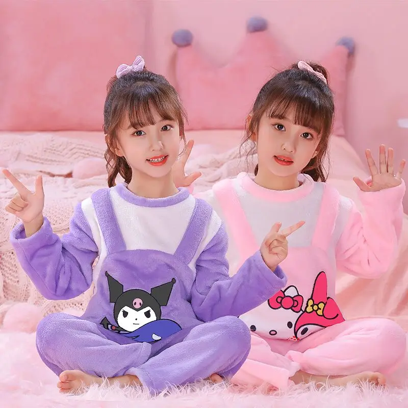 

Sanrio Kawaii Kuromi Children Pajamas Set My Melody Anime Cute Cartoon Hello Kitty Thickened Warmth Homewear Birthday Gift