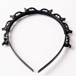 Retro Solid Color Braided Headband with Double - Layered Braids & Hollow Design (Black)