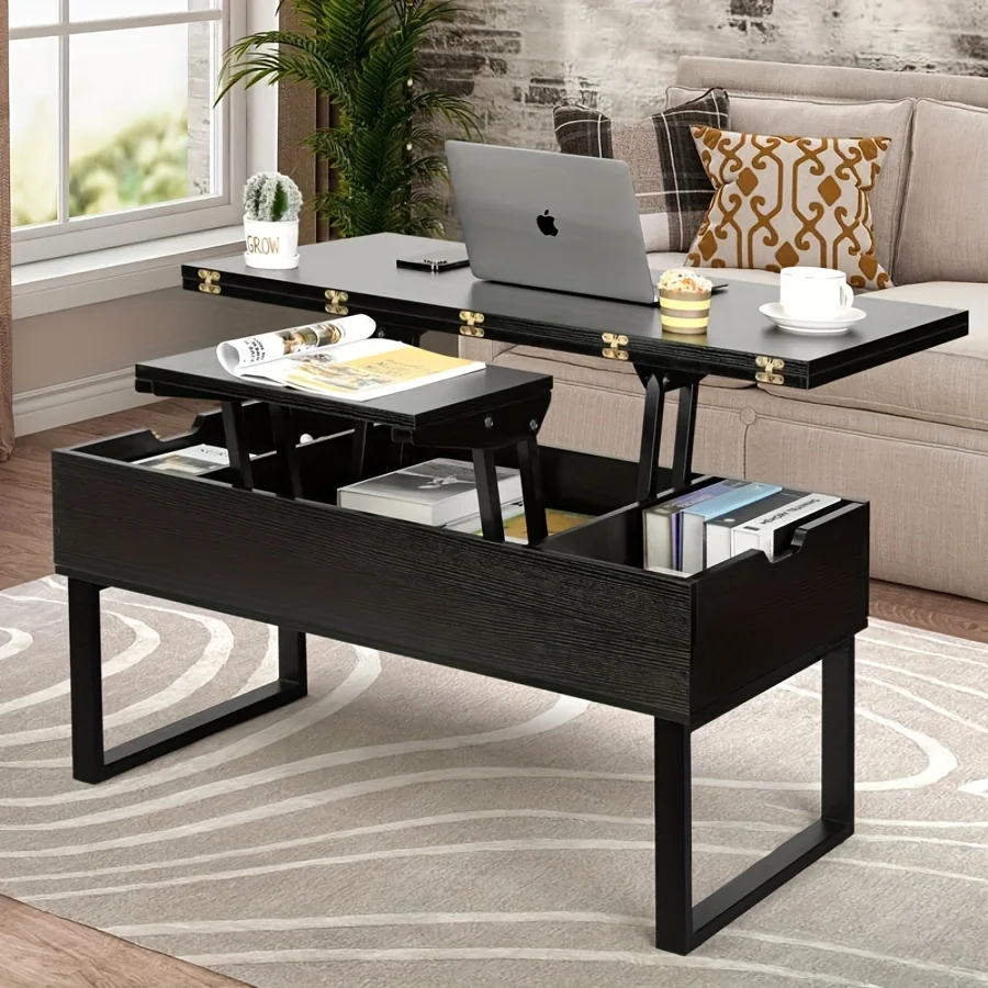 39.4" Lift Up Coffee Table With Storage Compartment, Extendable Up To 39.4 * 39.4 Inch