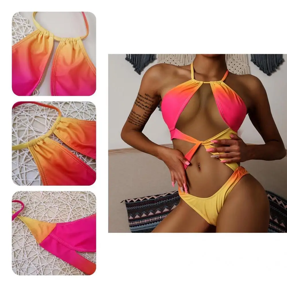 

2 Pcs/Set Chic Bathing Suit Wireless Lace Up Swimwear Set Sexy Women Swimsuit