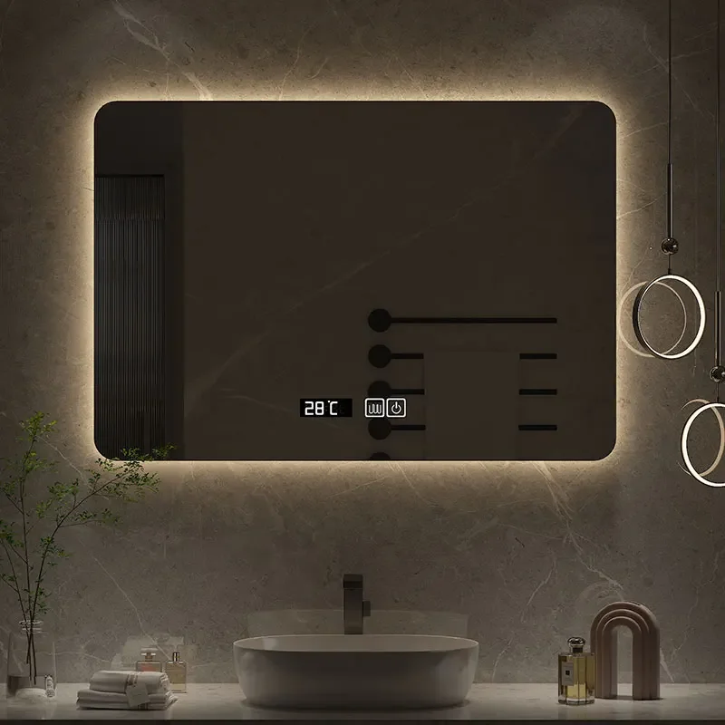 

Size customization Square Smart Hotel Bedroom Defogging Decorative Mirror LED Bathroom Mirror 3 Color Adjustable Backlight