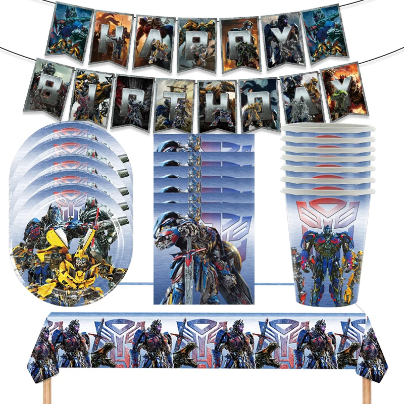 

56pcs/lot Transformers Theme Happy Birthday Party Baby Shower Decorations Tableware Tablecloth Letter Banner Cup Plate Napkin