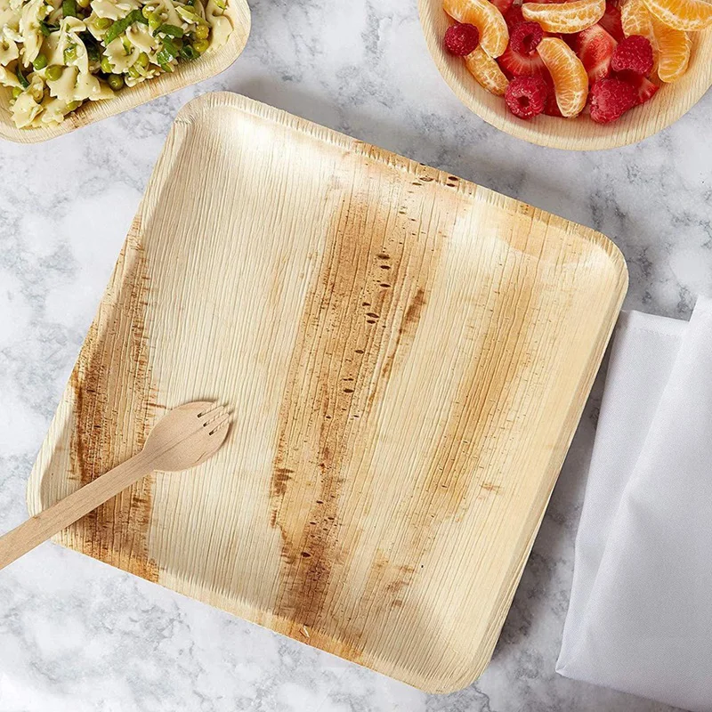 T03C!-25 Disposable Palm Leaf Plates, 8Inch(20Cm) , Eco Friendly Biodegradable Compostable Plates