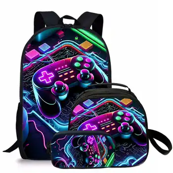 Hip Hop Giovanile Nuovo gioco pad Stampa 3D 3 pezzi / set Borse da viaggio per studenti Zaino per laptop Zaino Borsa da pranzo a tracolla Astuccio 1