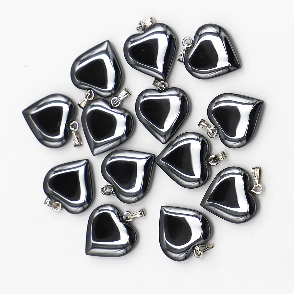 Free Shipping 20mm Natural Black Bile Stone Love Hematite Necklace Pendant Simple Jewelry Making Accessories Wholesale 20Pcs/Lot