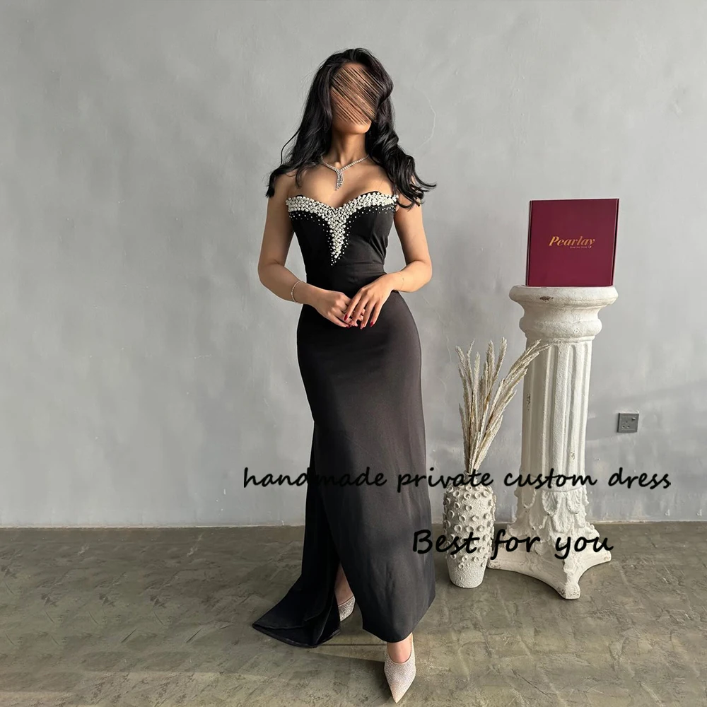 

Black Mermaid Evening Dresses Beaded Sweetheart Arabian Dubai Prom Dress with Train Floor Length Formal Occasion Dress